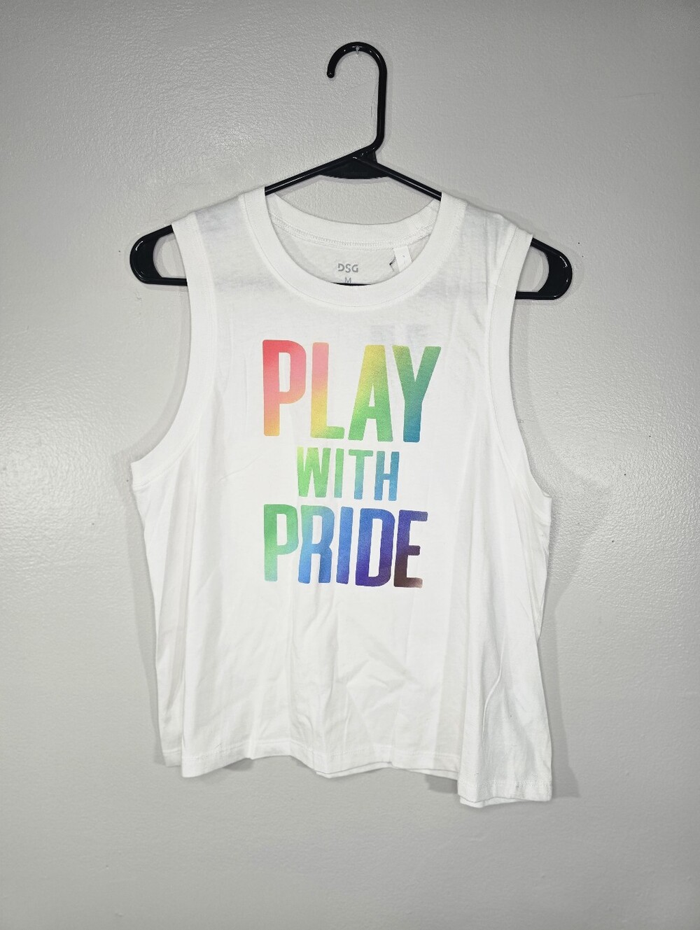 DSG White Tank Top with Rainbow "Play With Pride" - MED